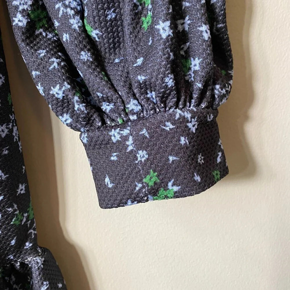 ASOS Women's Sz 10 Tall Balloon Sleeve Floral Print Ruffle Shift Mini Dress Navy - Picture 8 of 16